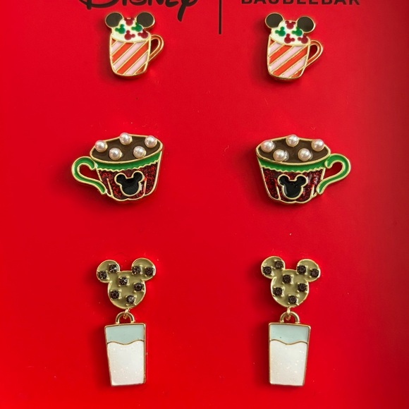 BaubleBar Disney Mickey Mouse Holiday Drinks Earring Set NIB New In Box - Picture 3 of 11
